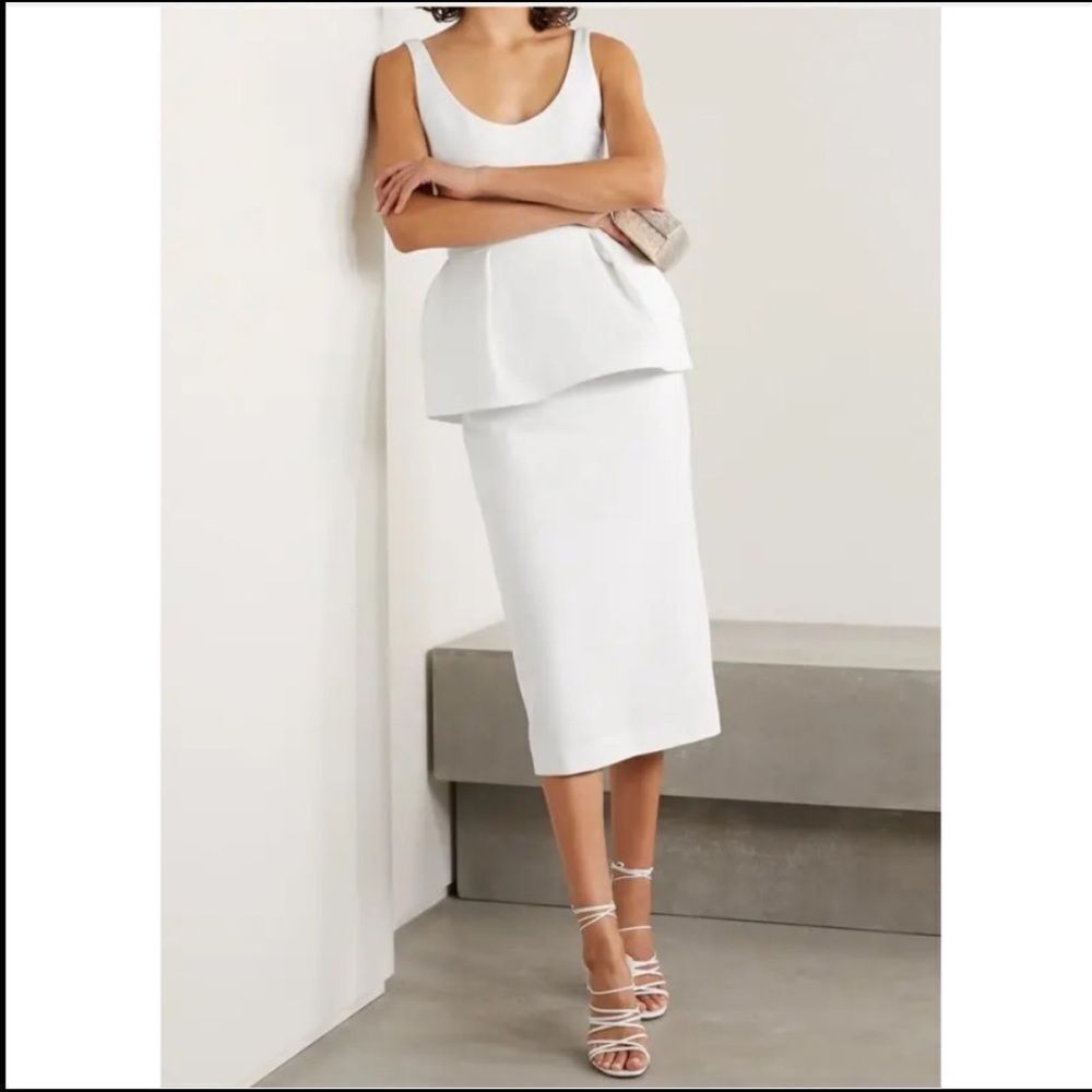 NWT CUSHNIE Stretch-Crepe Peplum Midi Dress - White Size 6